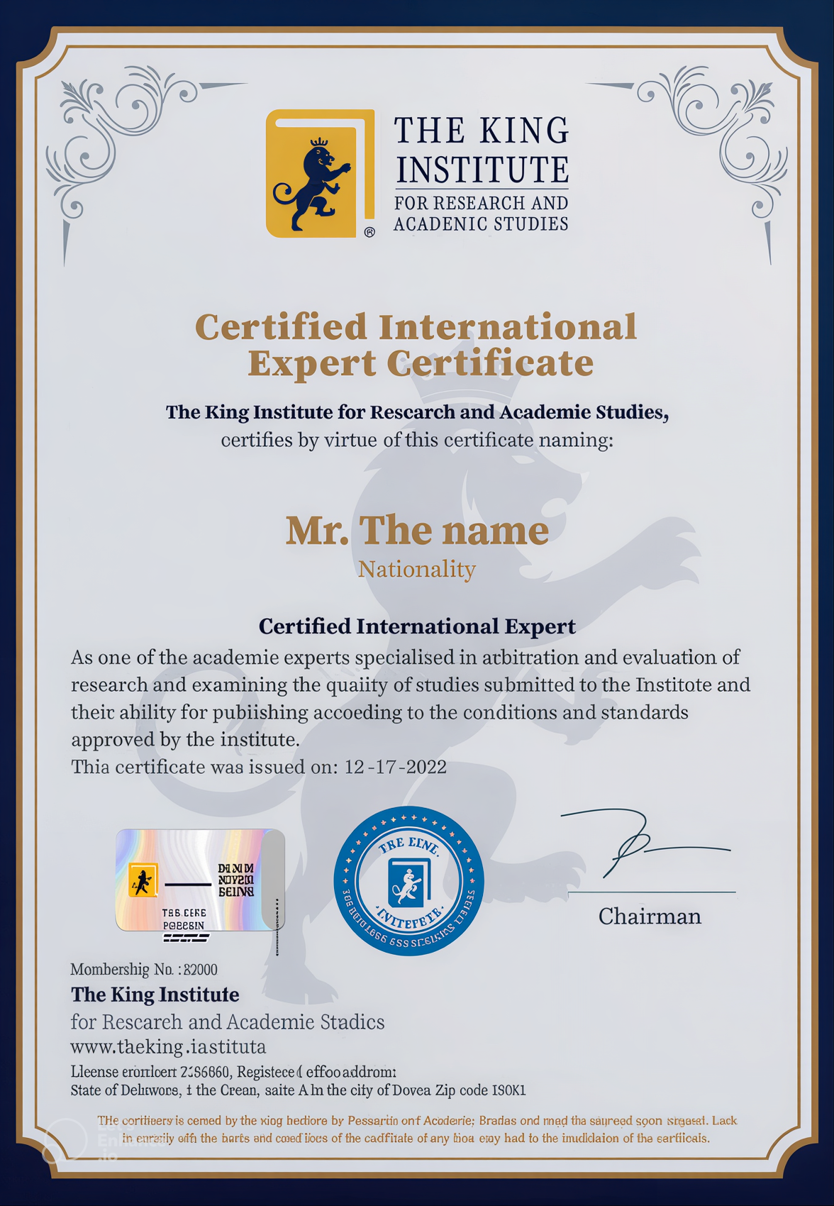 Certified International Expert Certificate Form